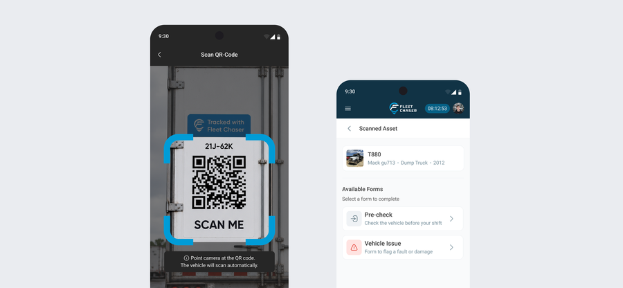 The scanned vehicle and the forms available on it