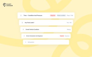 Fleet Chaser Console: the form builder with a question open in the Add question panel.