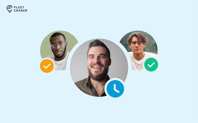 A Fleet Chaser crew of three assignees on one task, each with an individual status indicator