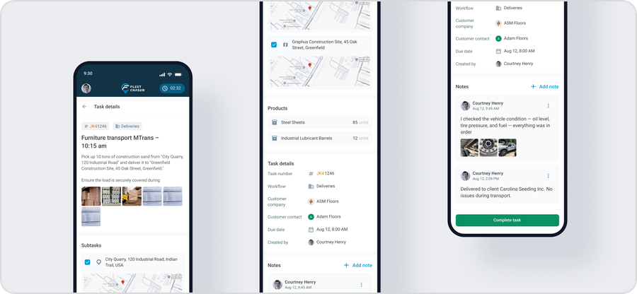 Details + note interface showing comprehensive task information
