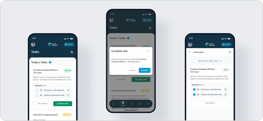 Done task interface showing completed tasks and filtering