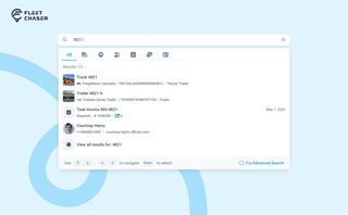 Quick Search — the dropdown open with results